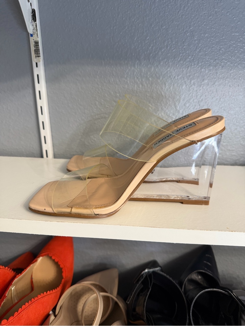 Steve Madden Nude Clear Strap Block Heel Sandals - Picture 4 of 6
